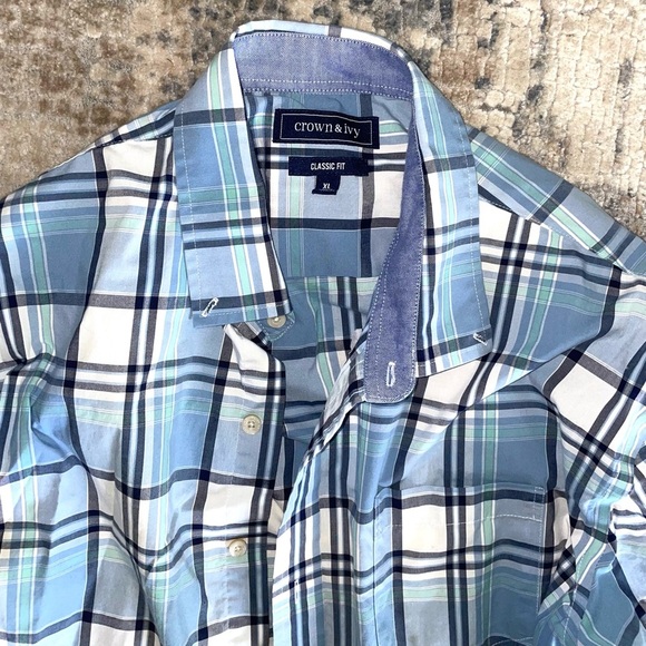 Crown & Ivy Blue Plaid Dress Shirt - Picture 3 of 4